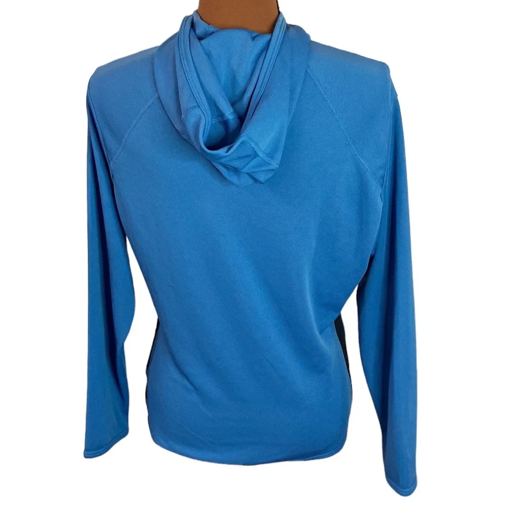 Nike athletic hooded mesh fabric half zip jacket  in storm blue black size M